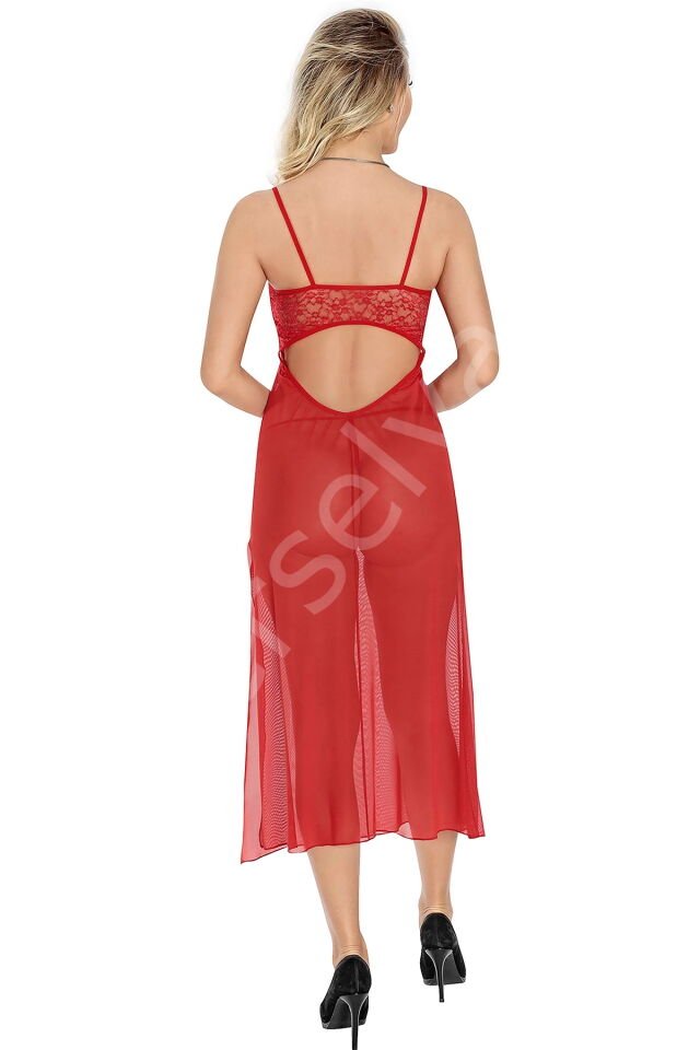 Sırt Dekolteli Kırmızı Uzun Gecelik 1824