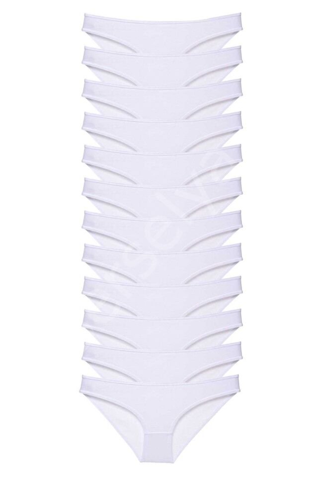 12 adet Süper Eko Set Likralı Kadın Slip Külot Beyaz