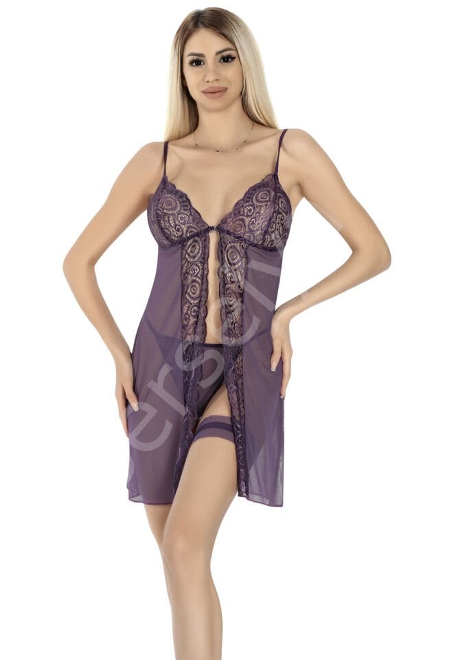 Mor Bacak Bantlı Erotik Gecelik Modeli  917