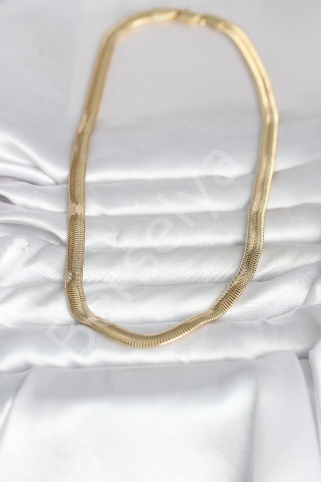 CM 14K Gold Renk Kalın Yassı Yılan Zincir Model 45 cm Kadın Kolye