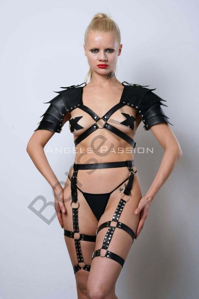Kadın Gladyatör Cosplay Kostüm, Deri Jartiyer Harness Takım - Brf1345