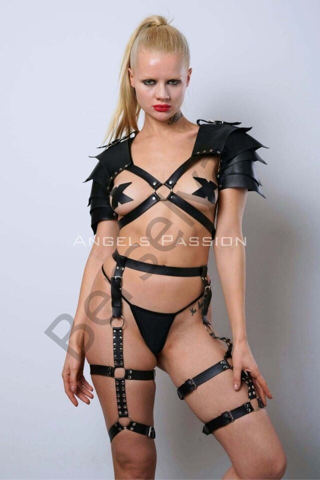 Kadın Gladyatör Cosplay Kostüm, Deri Jartiyer Harness Takım - Brf1345