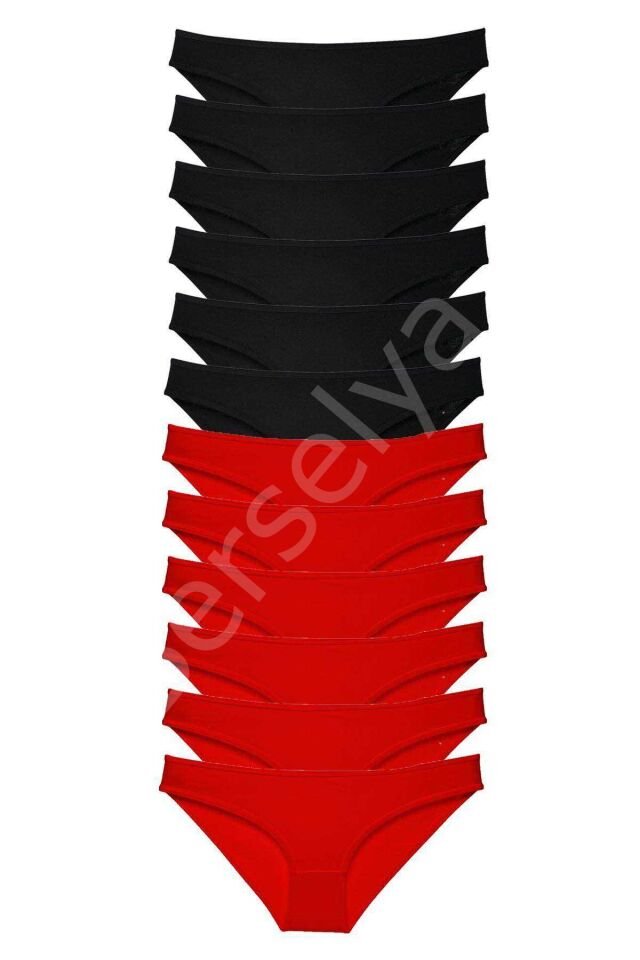 12 adet Süper Eko Set Likralı Kadın Slip Külot Siyah Kırmızı