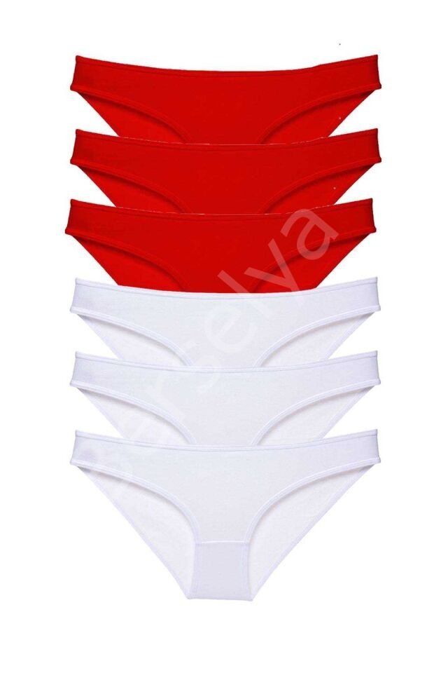 6 adet Süper Eko Set Likralı Kadın Slip Külot Kırmızı Beyaz L