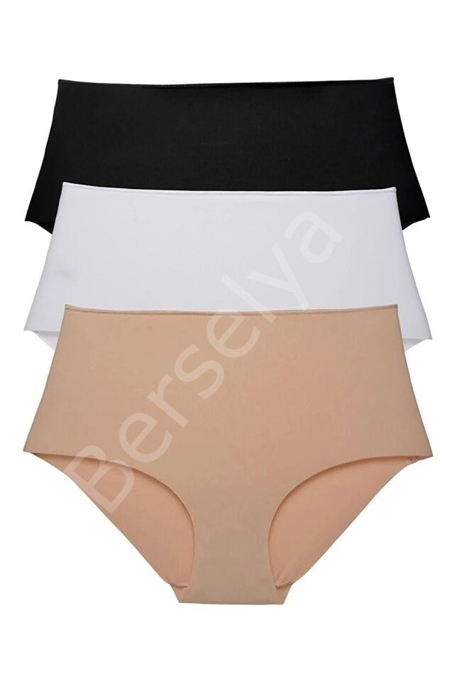 Lazer Kesim Toparlayıcı Dikişsiz Beli Lastikli Bato Külot Yüksek Bel 3 Adet