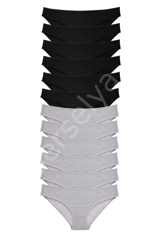 12 adet Süper Eko Set Likralı Kadın Slip Külot Siyah Gri