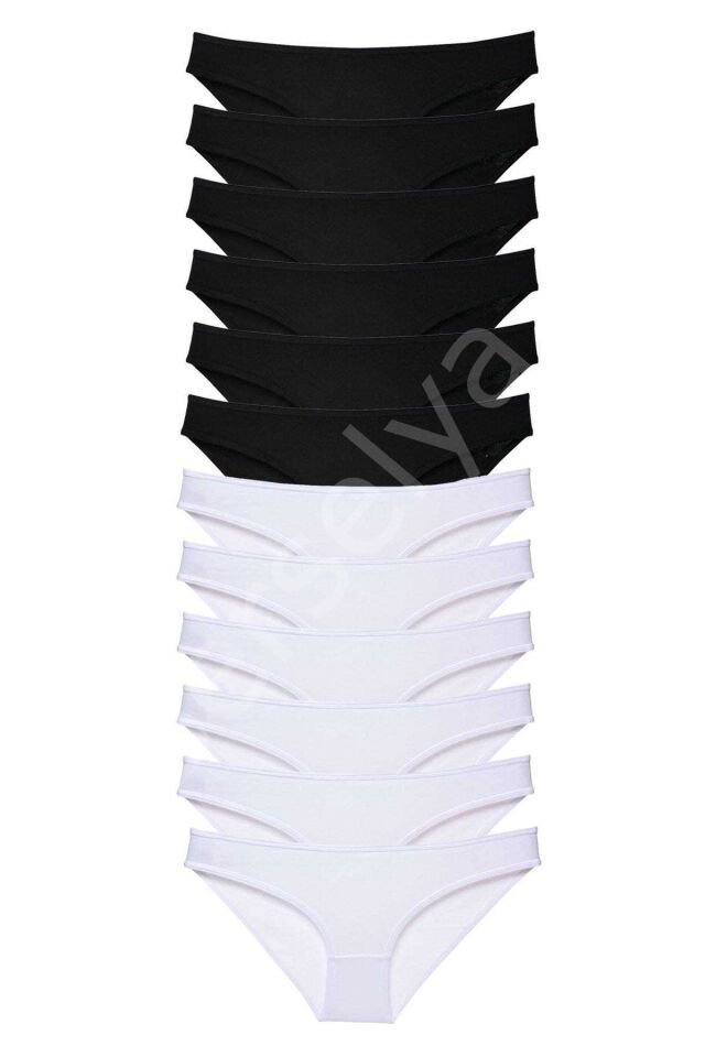 12 adet Eko Set Likralı Kadın Slip Külot Siyah Beyaz