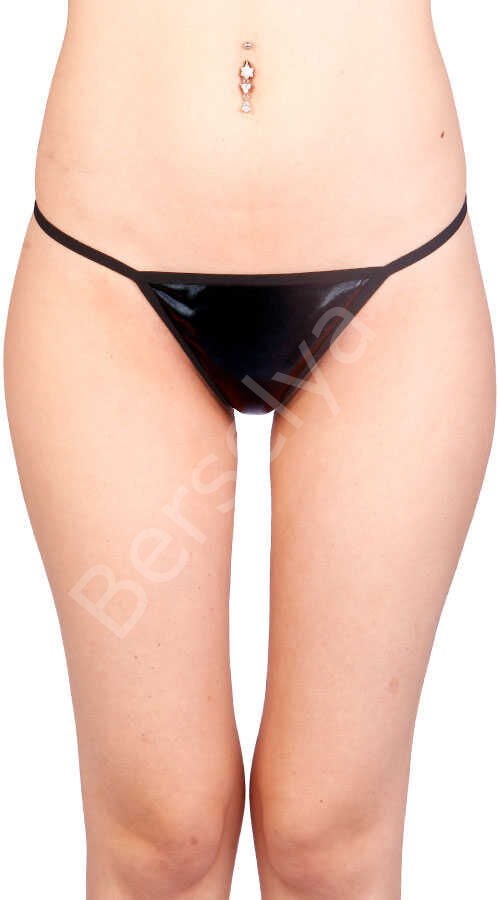 Siyah Deri Görünümlü Fantazi Tanga