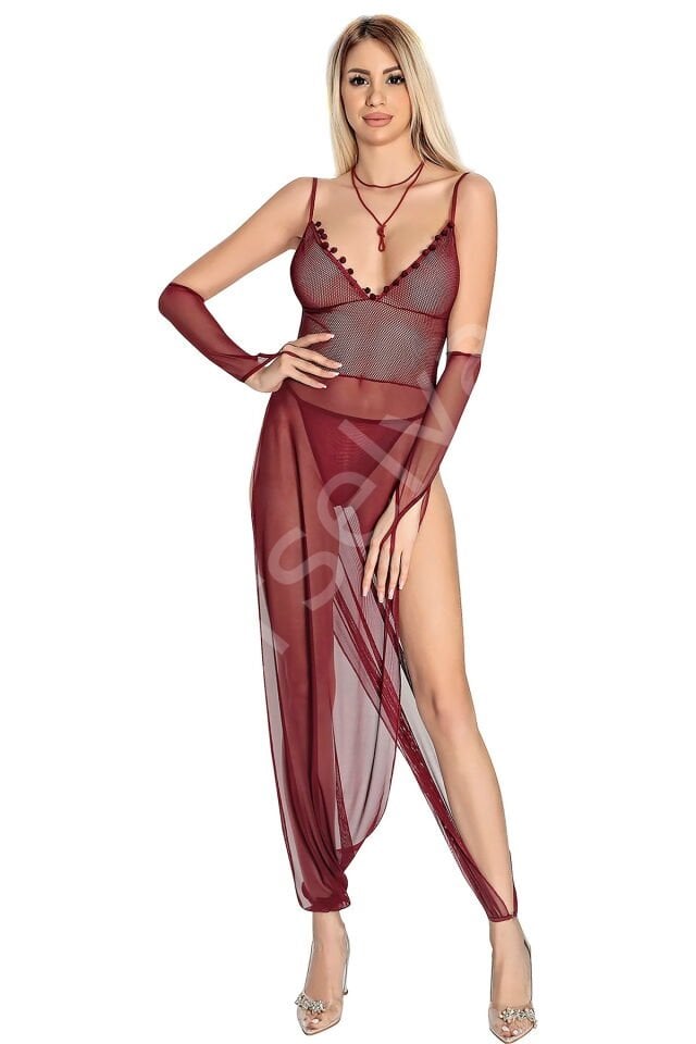 Bordo Şalvar Uzun Gecelik 1811