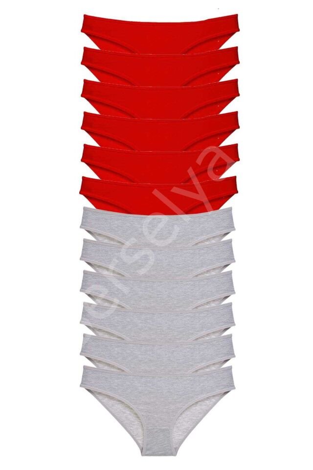 12 adet Eko Set Likralı Kadın Slip Külot Kırmızı Gri