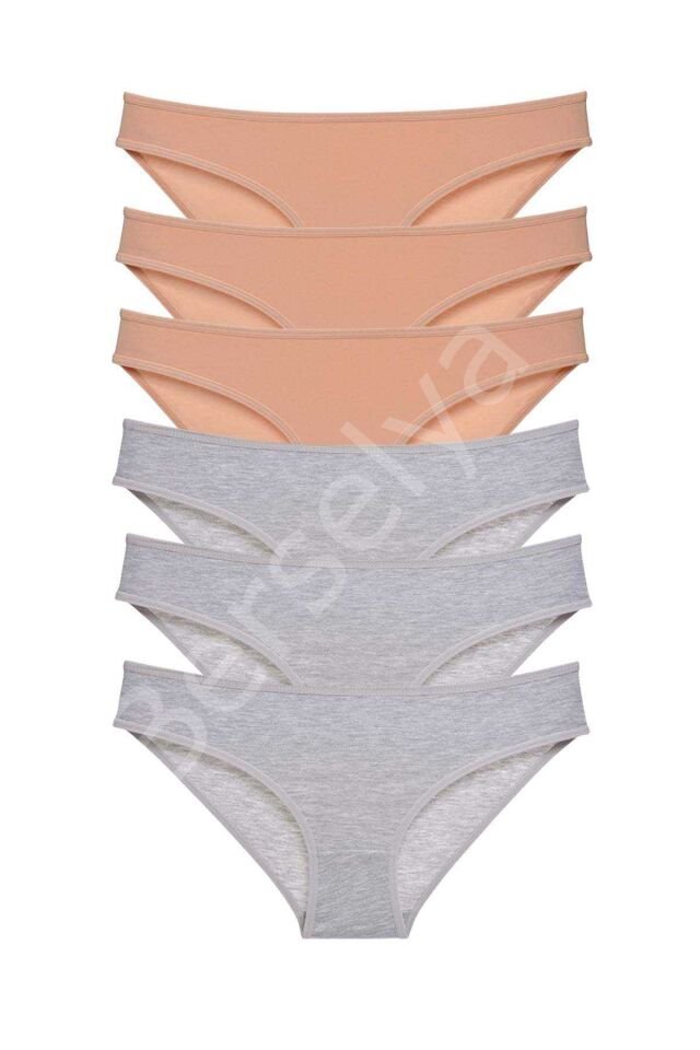 6 adet Süper Eko Set Likralı Kadın Slip Külot Ten Gri XL