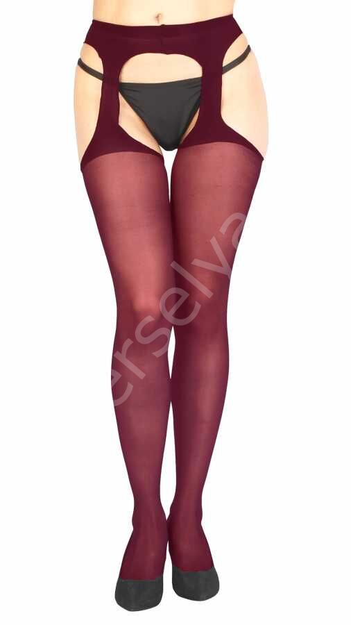 Bordo Özel Bölgesi Açık Fantazi Külotlu Çorap Brf2036