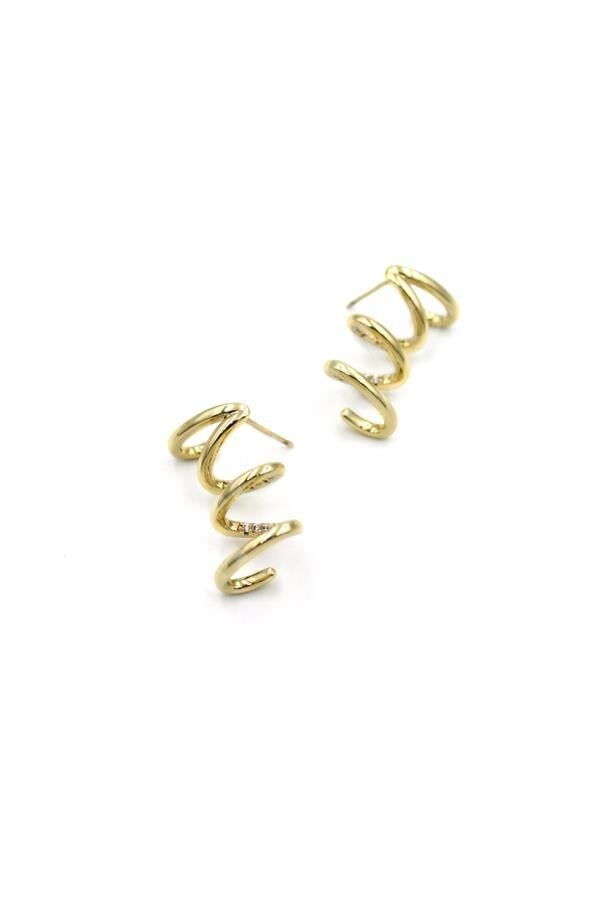 Taşlı Kıvrımlı Küpe - Altın