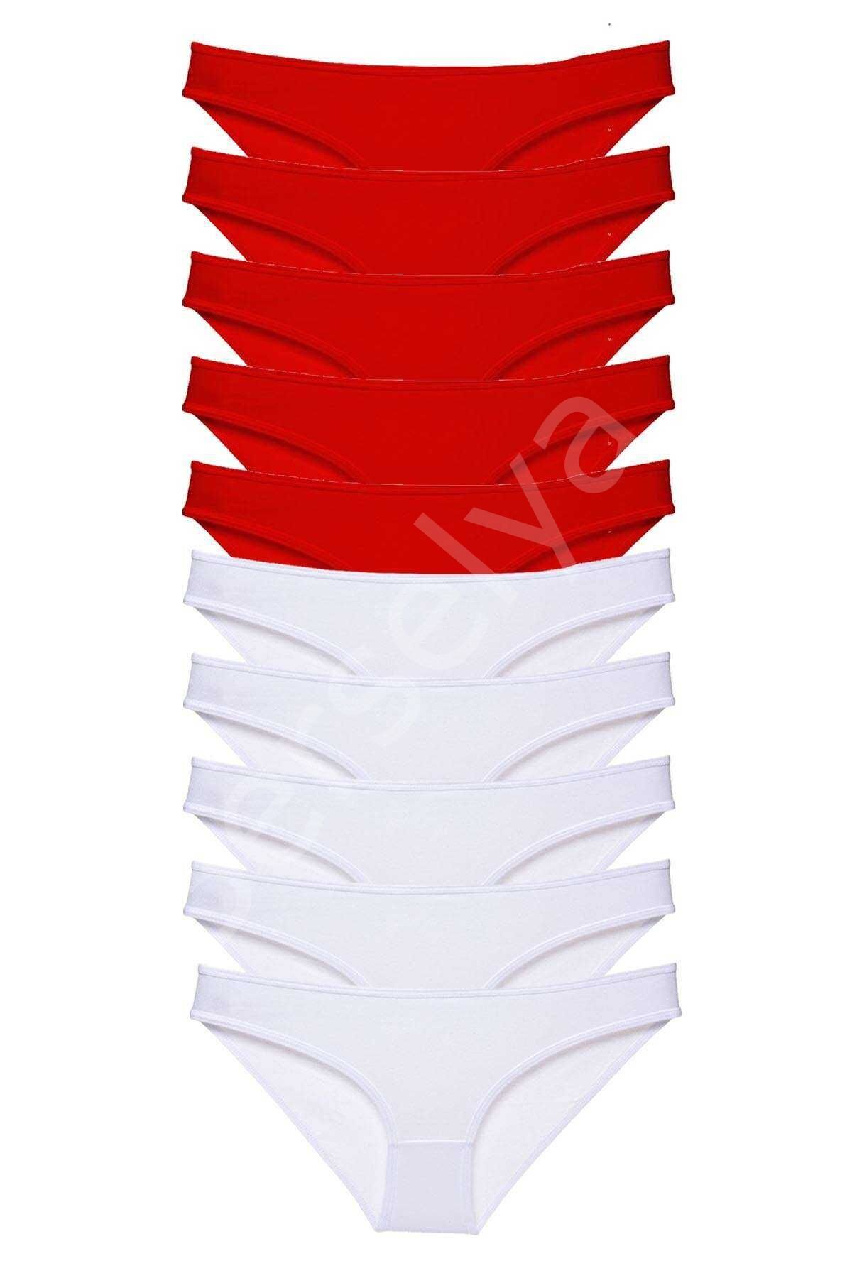 10 adet Süper Eko Set Likralı Kadın Slip Külot Kırmızı Beyaz XL