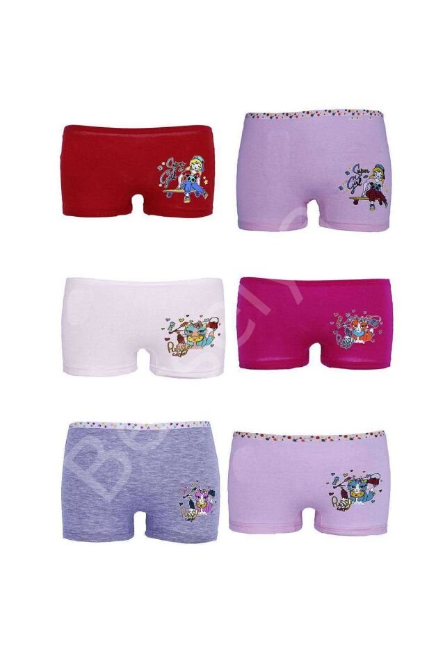 6 adet Düz Baskılı Kız Çocuk Boxer 402 9-10 YAŞ