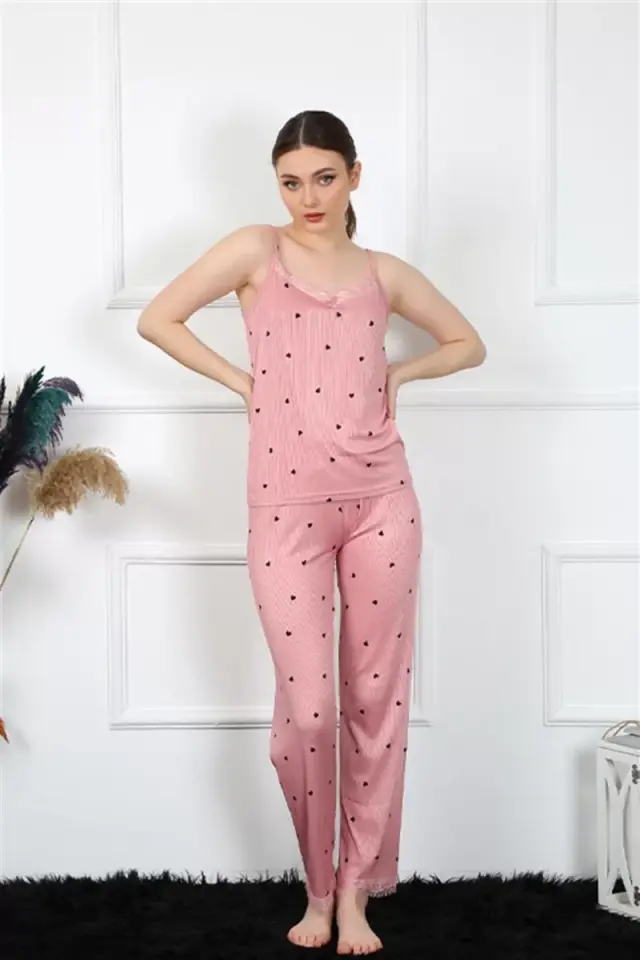 Kadın İp Askılı Somon Pijama Takım