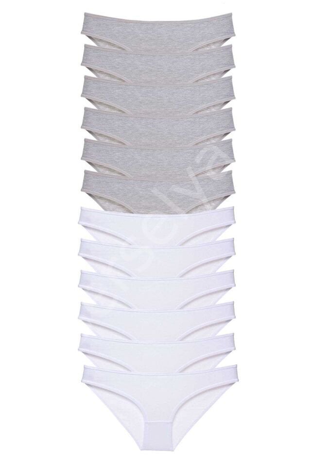 12 adet Süper Eko Set Likralı Kadın Slip Külot Gri Beyaz