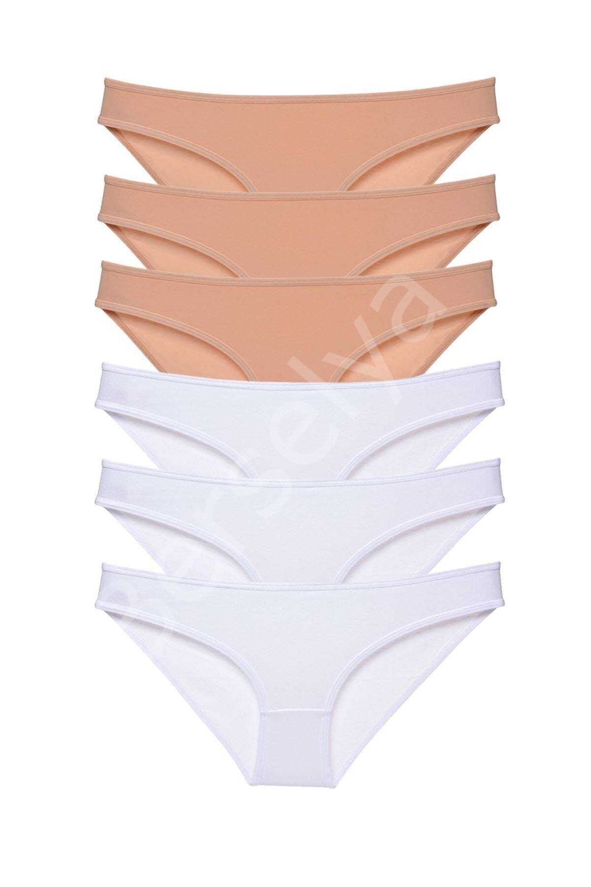 6 adet Süper Eko Set Likralı Kadın Slip Külot Ten Beyaz L