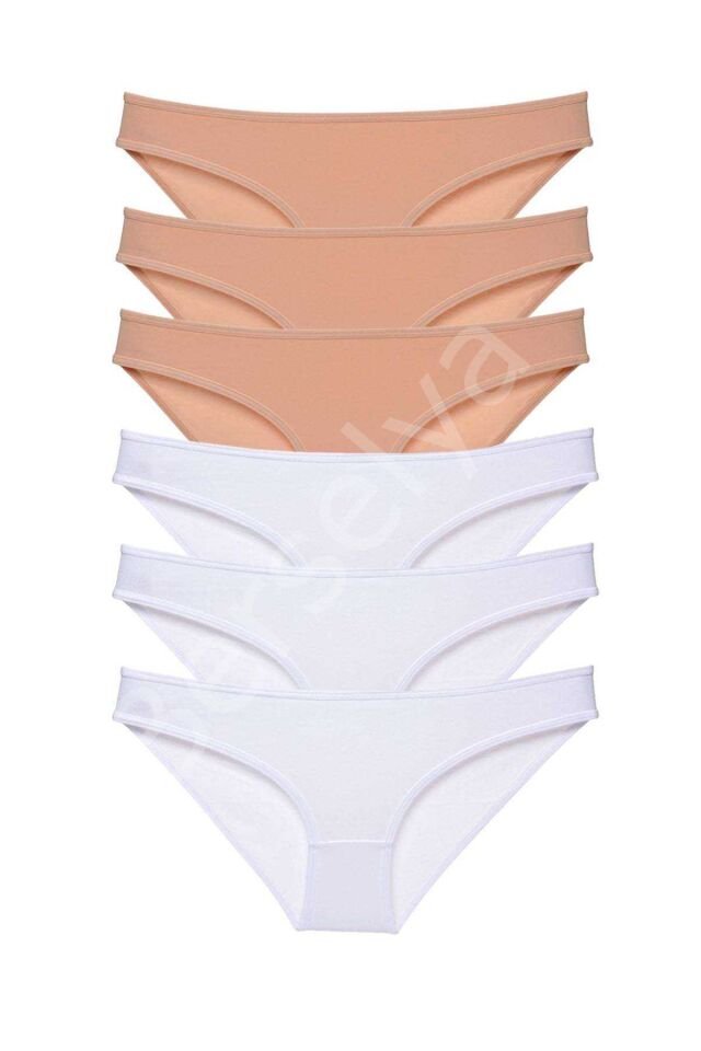 6 adet Süper Eko Set Likralı Kadın Slip Külot Ten Beyaz L