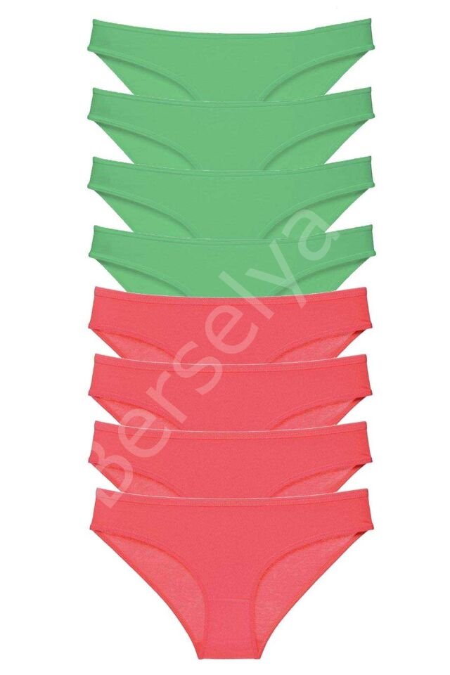 8 Adet Eko Set Likralı Kadın Slip Külot Yeşil Fuşya