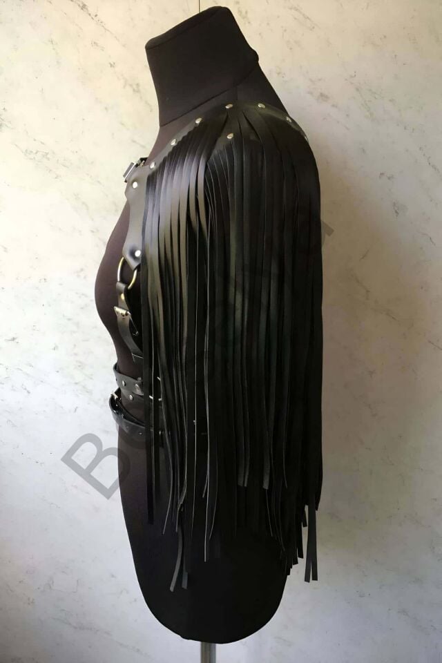 Püsküllü Deri Ceket Harness, Şık Deri Harness Ceket - Brf999