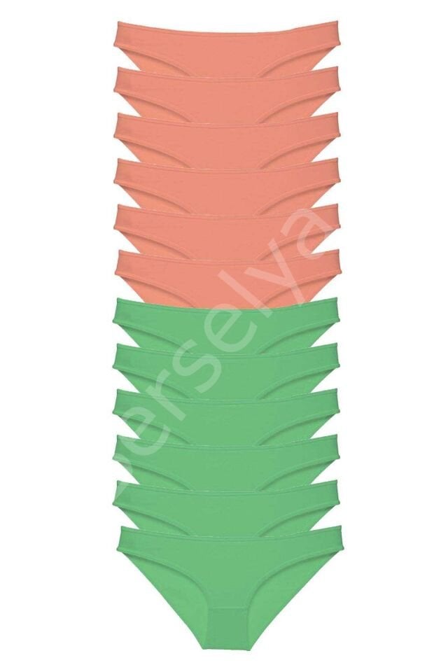 12 adet Eko Set Likralı Kadın Slip Külot Pudra Yeşil