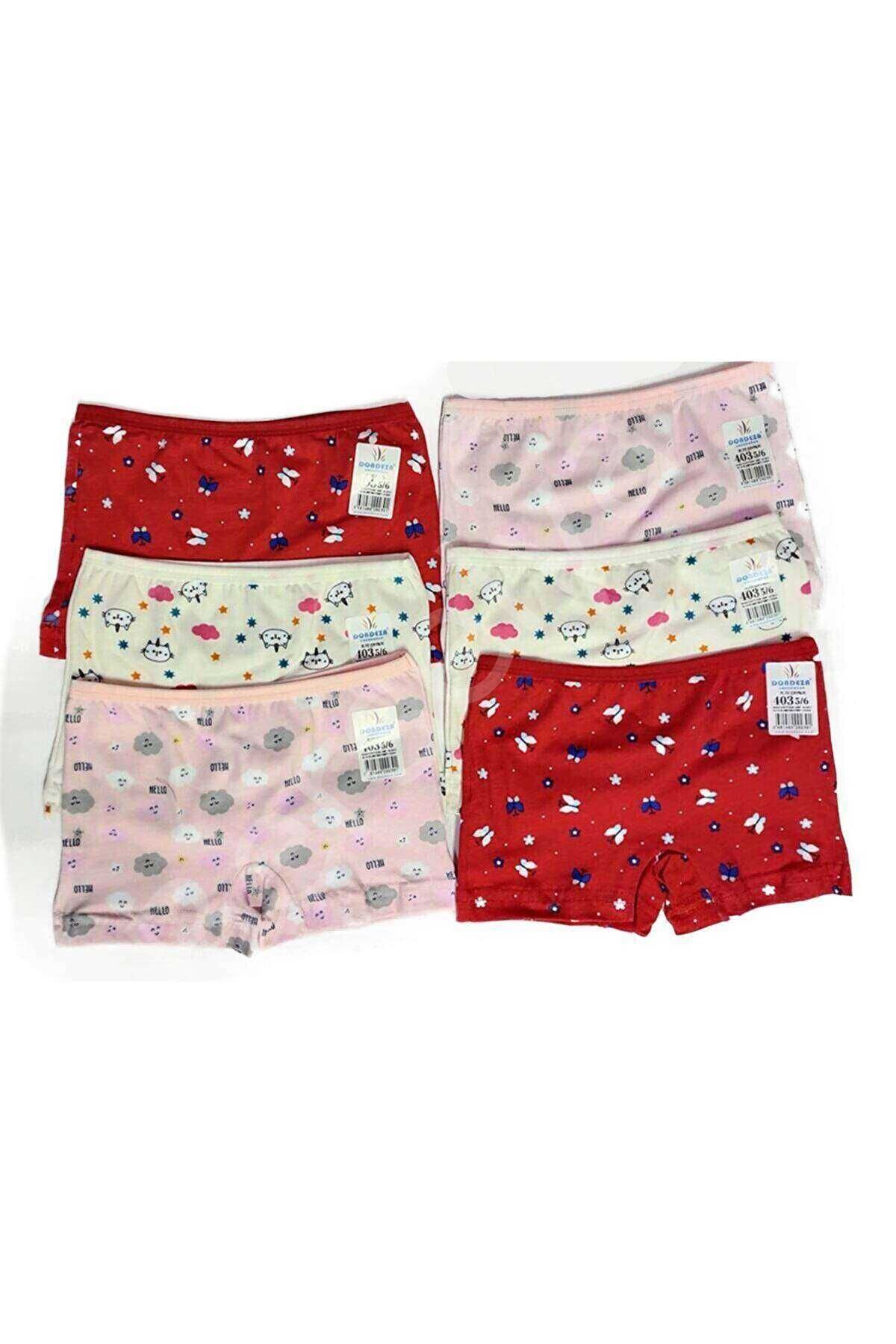 6 Adet Kız Çocuk Desenli Penye Boxer 403 3-4 YAŞ