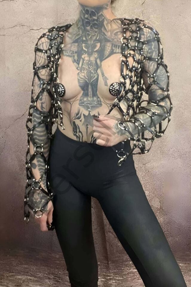 Çapraz Tasarım Uzun Kollu Deri Crop Bağlamalı Büstiyer Harness- Brf1076