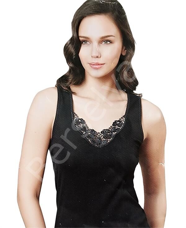 Şahinler Kalın Askılı Dantelli Siyah Atlet