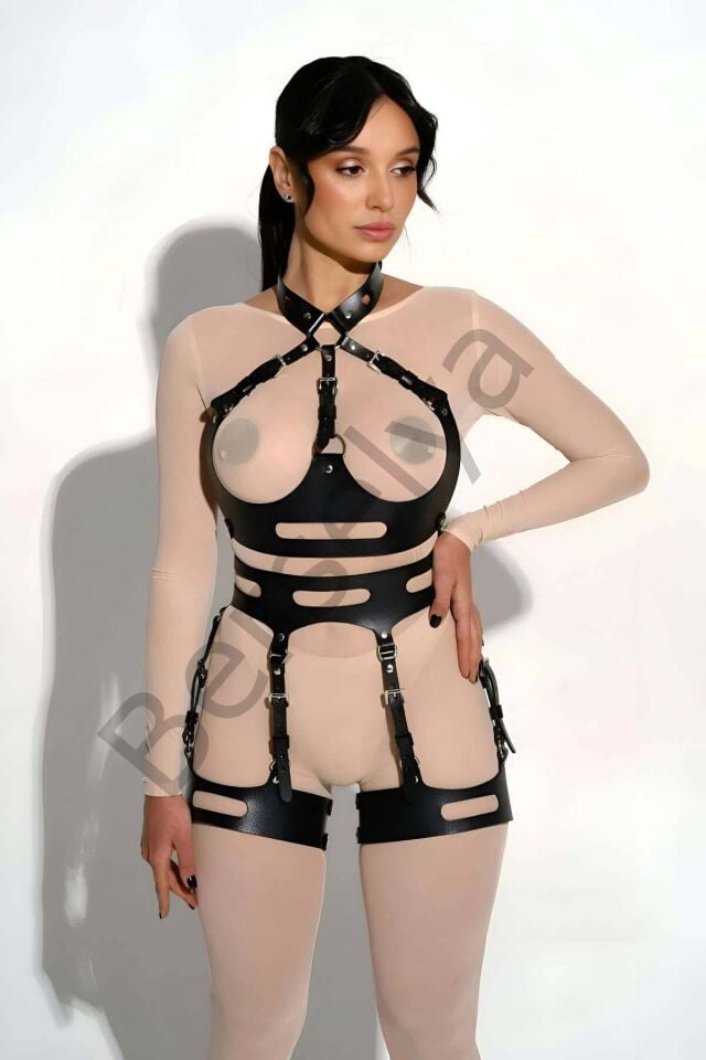 Deri Jartiyer Harness Takım, Fantazi Deri İç Giyim - Brf1302