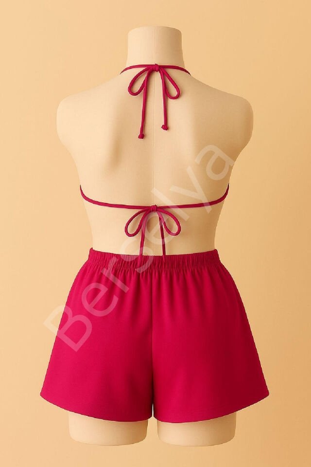 Kadın Fuşya Şortlu Belden Ve Boyundan Bağlamalı Bikini Takımı