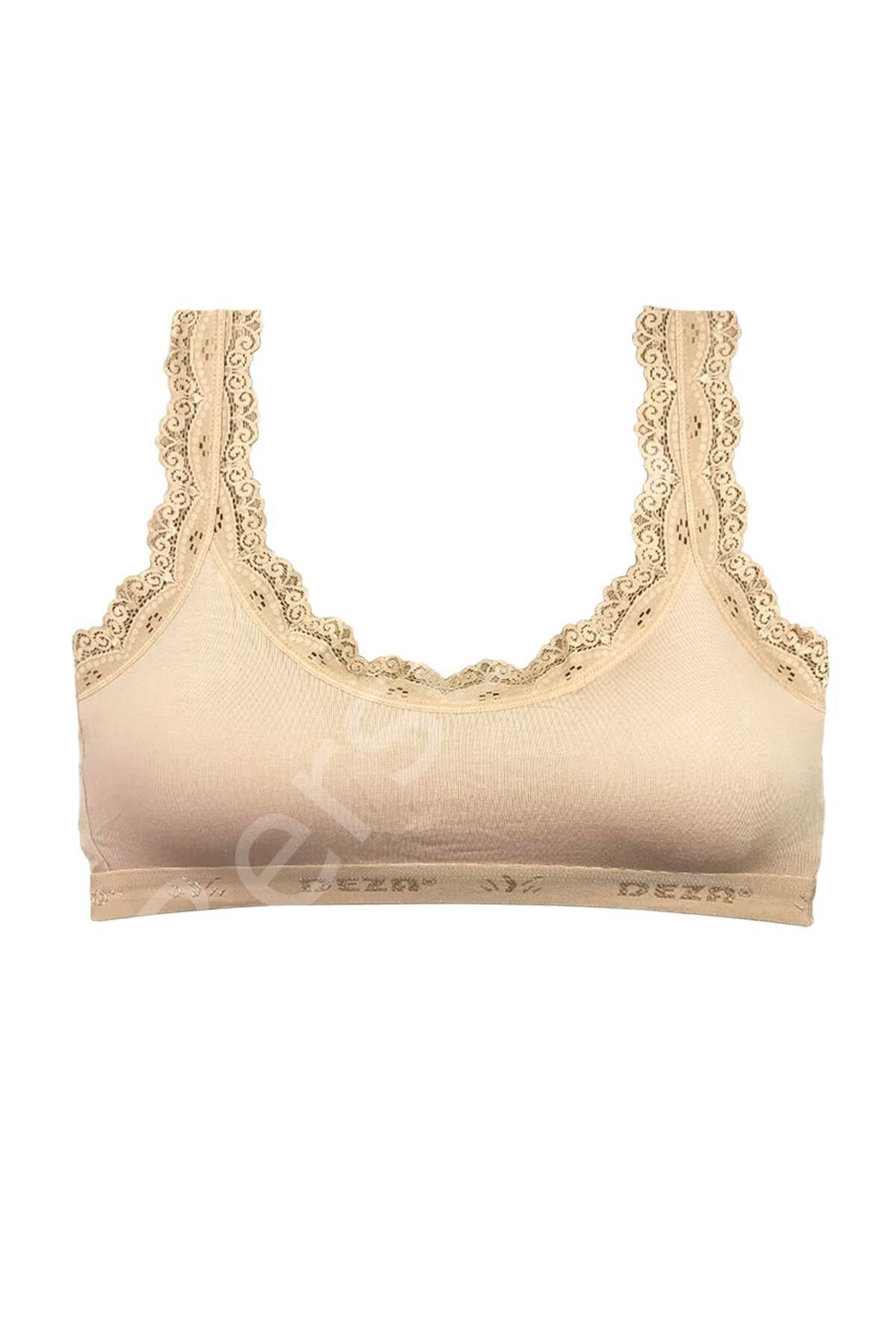 Dantel Nakış İşlemeli Pedli Bambu Kadın Büstiyer Ten