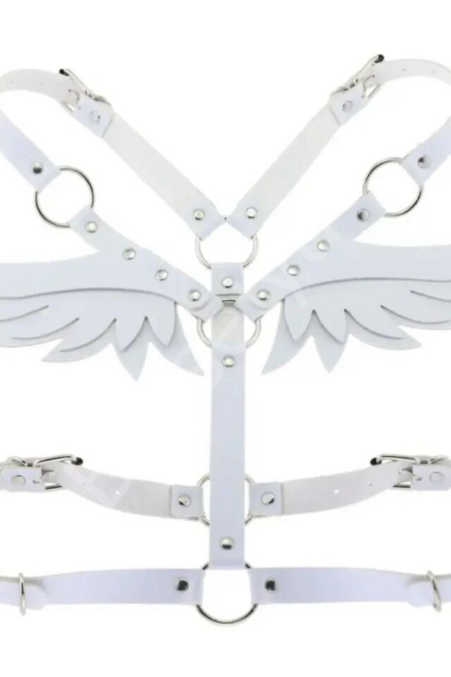 Beyaz Sırtı Kelebekli Deri Harness Kostüm 700894