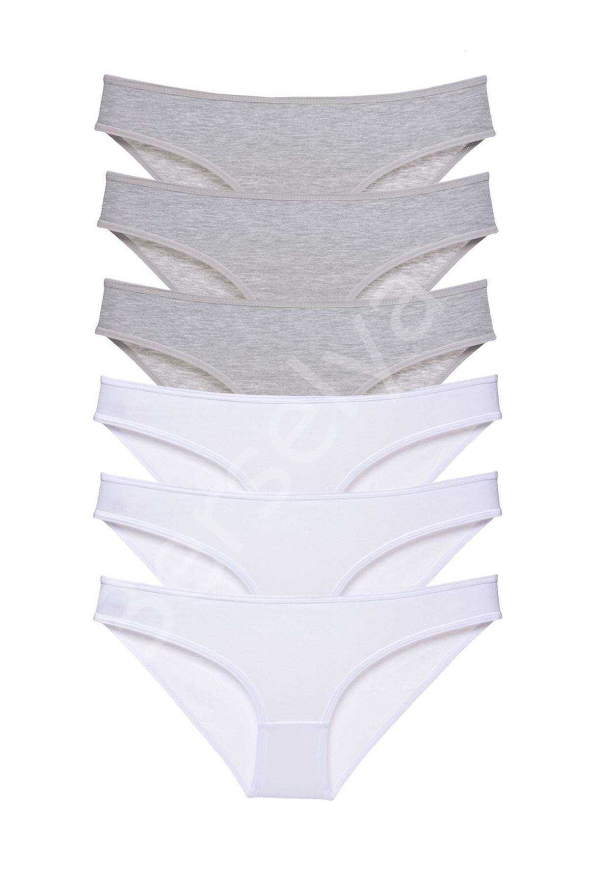 6 adet Süper Eko Set Likralı Kadın Slip Külot Gri Beyaz L