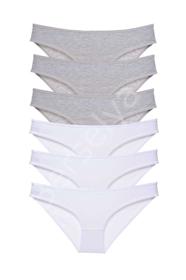 6 adet Süper Eko Set Likralı Kadın Slip Külot Gri Beyaz L
