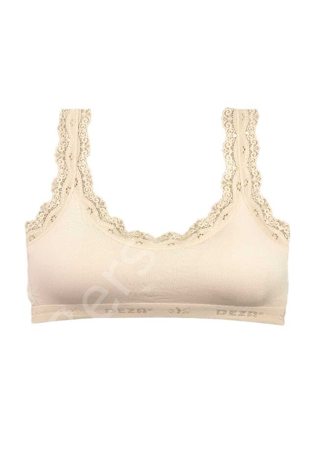 Dantel Nakış İşlemeli Pedli Bambu Kadın Büstiyer Krem