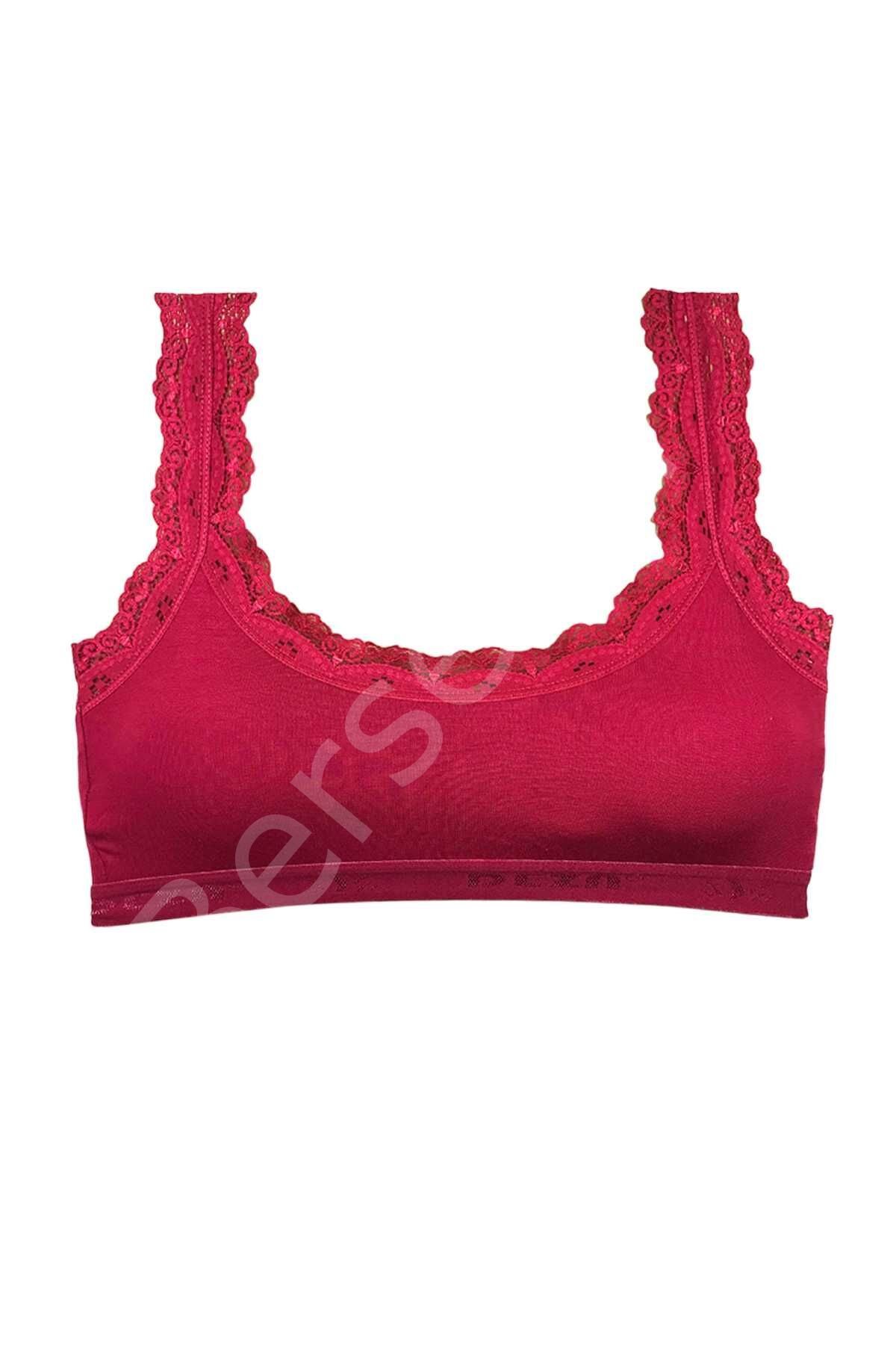 Dantel Nakış İşlemeli Pedli Bambu Kadın Büstiyer Bordo