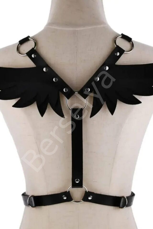 Siyah Sıtta Kelebek Motifli Deri Harness Kostüm 700892