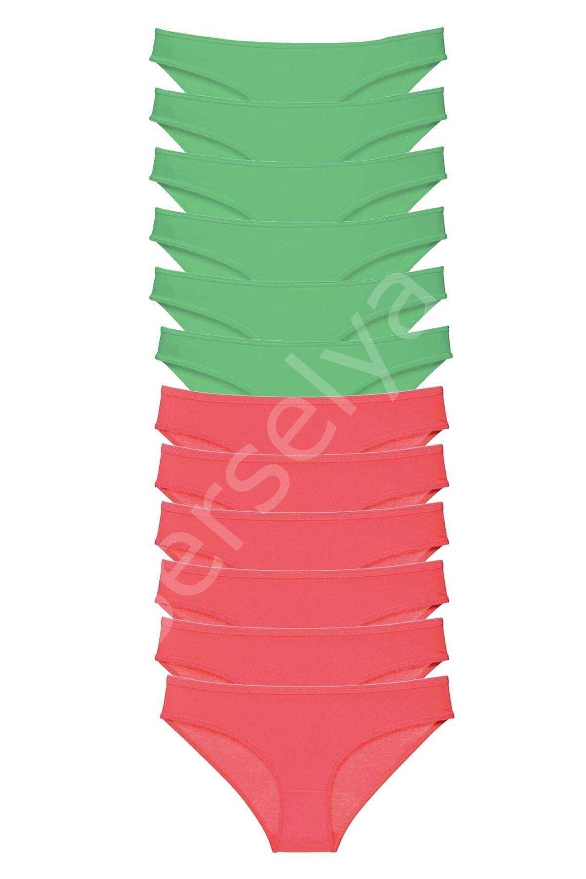 12 adet Eko Set Likralı Kadın Slip Külot Yeşil Fuşya