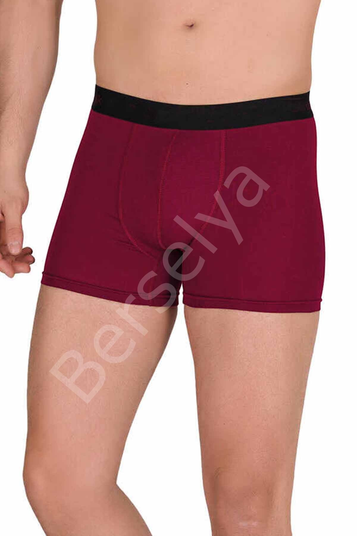 Pamuk Modal Likralı Esnek Erkek Boxer Bordo 4476B M