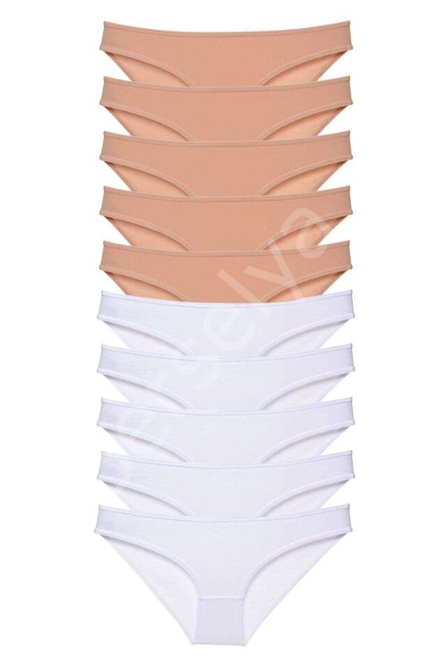 10 adet Süper Eko Set Likralı Kadın Slip Külot Ten Beyaz M