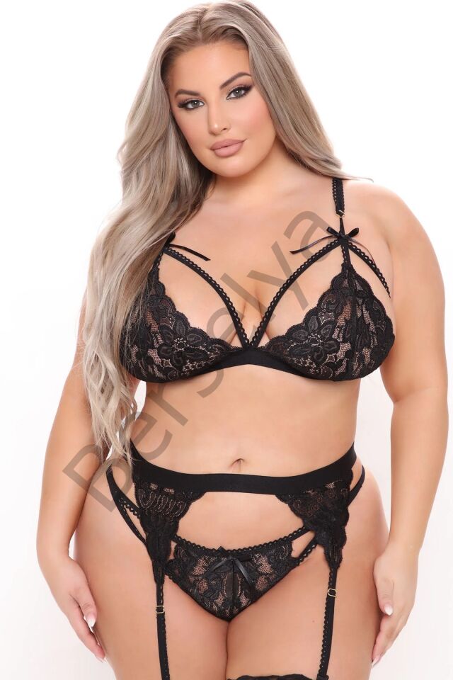 Siyah Dantelli Büyük Beden Jartiyer Takımı Brf1296