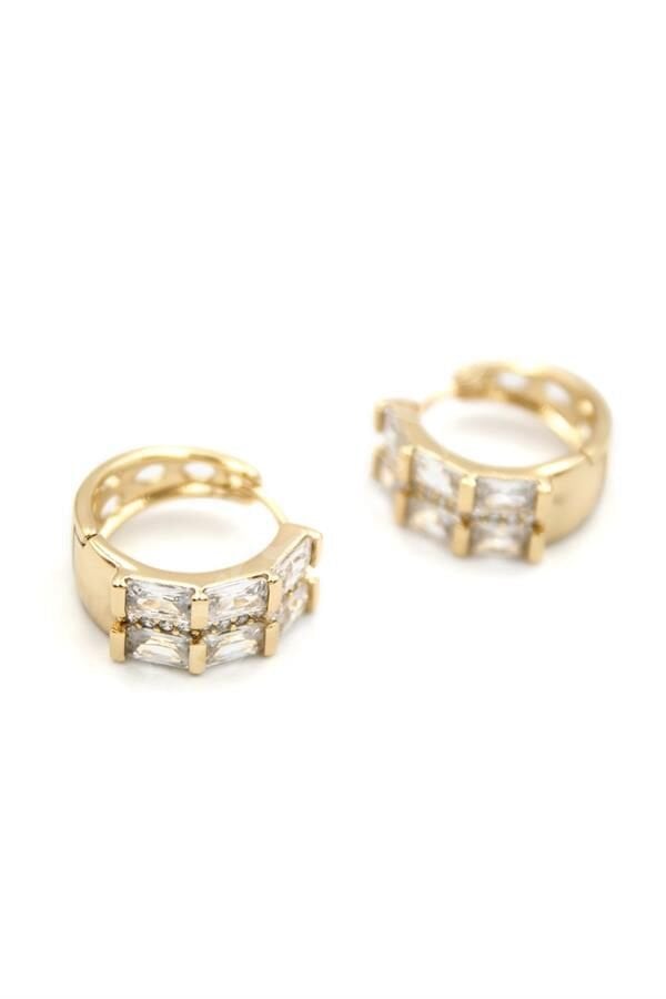 Taşlı Halka Küpe - Altın