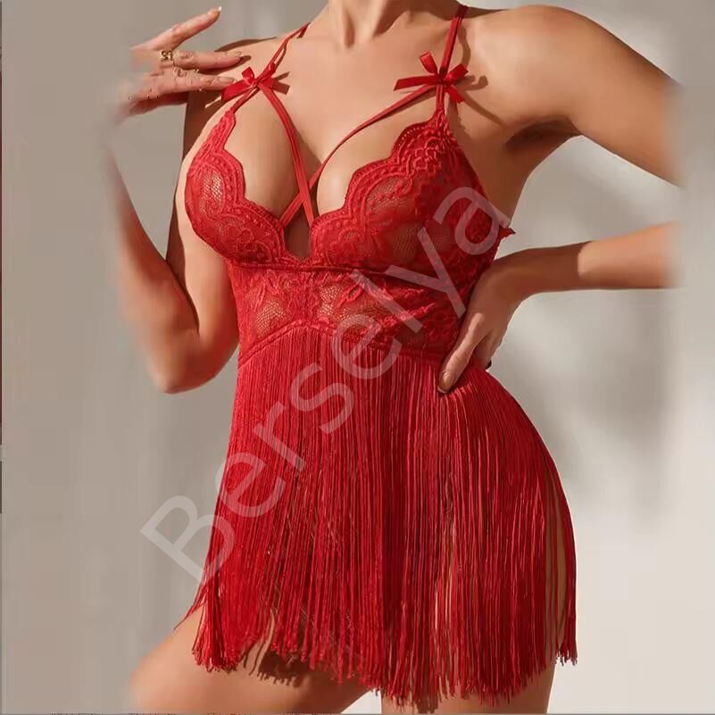 Kadın Kırmızı Püsküllü Fantezi Gecelik