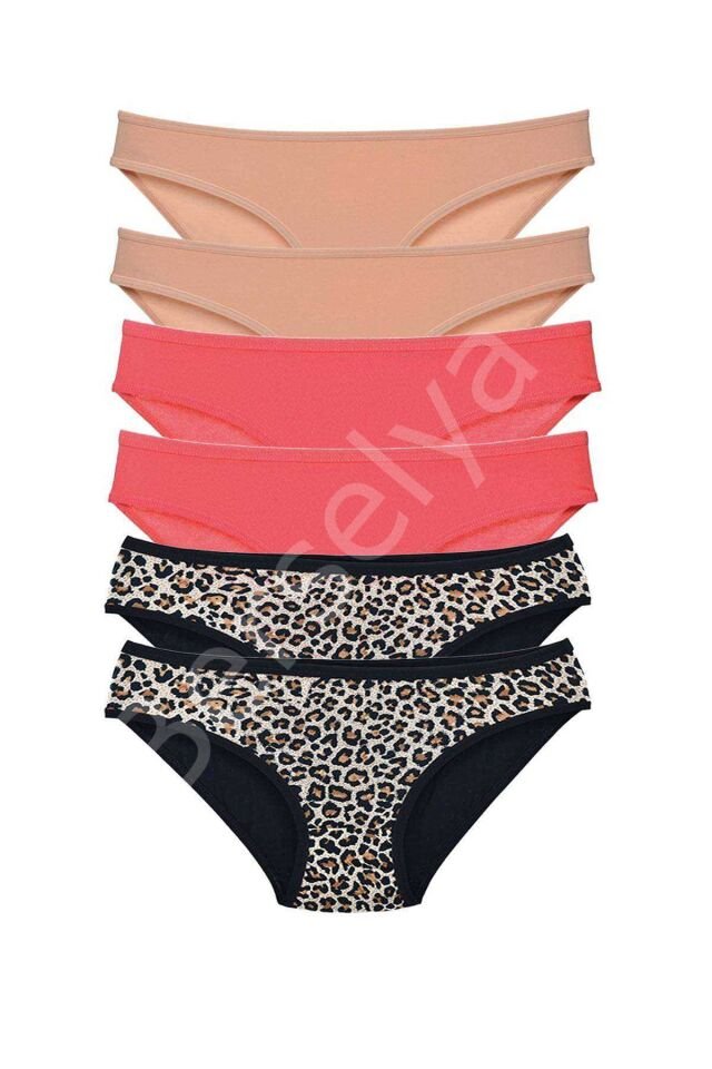 6 Adet Likralı Kadın Slip Külot Leopar Ten Fuşya