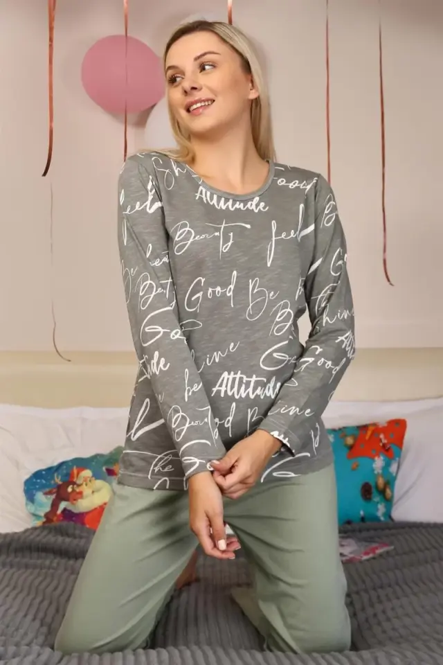 Kadın Uzun Kol Penye Pijama Takım Füme