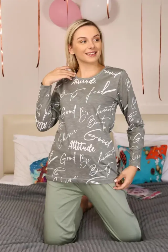 Kadın Uzun Kol Penye Pijama Takım Füme
