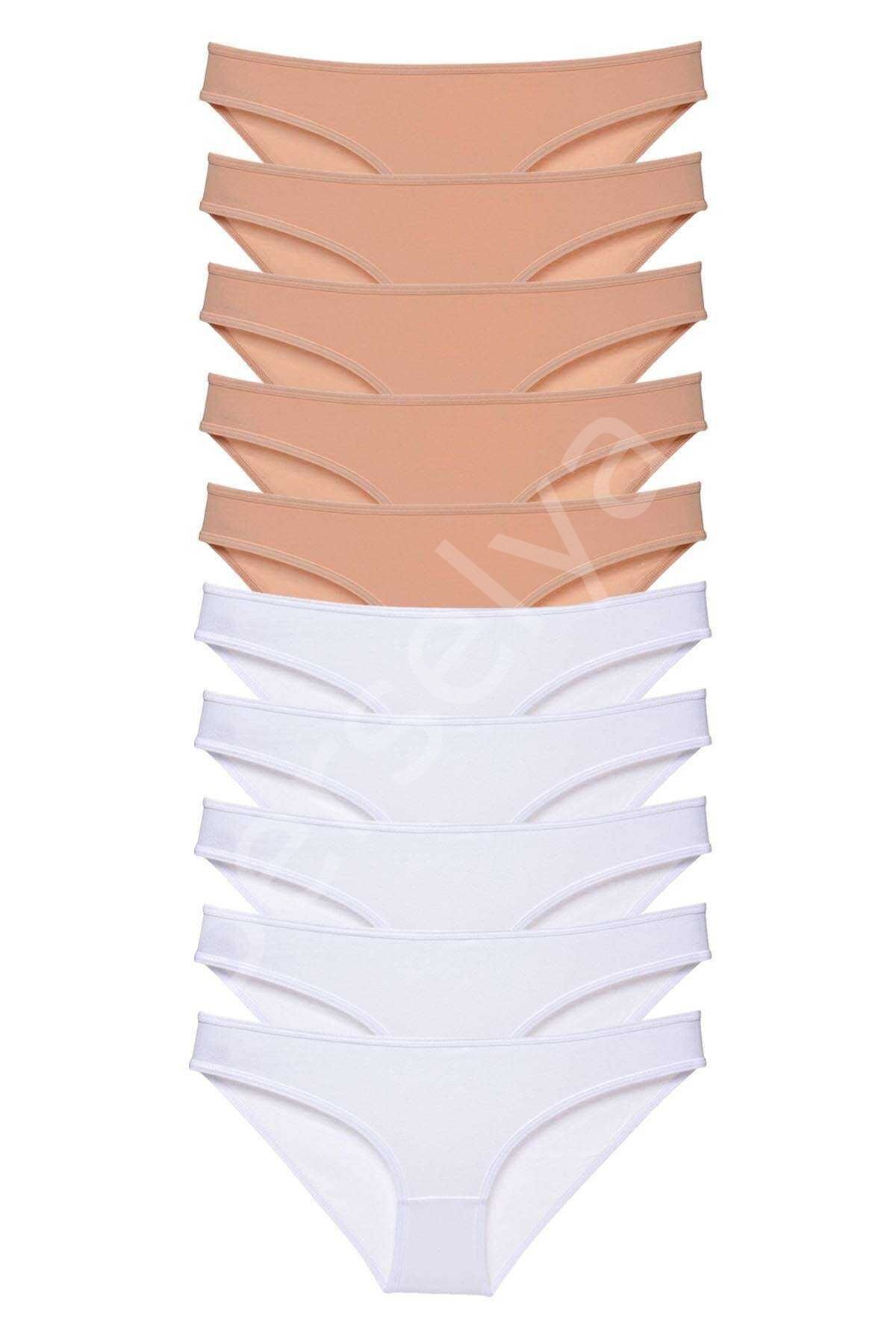 10 adet Süper Eko Set Likralı Kadın Slip Külot Ten Beyaz XL