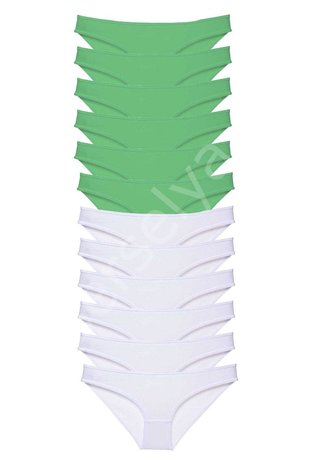 12 adet Eko Set Likralı Kadın Slip Külot Yeşil Beyaz