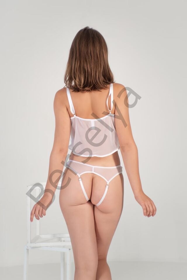 Özel Bölgesi Açık Beyaz Tül Fantezi Sütyen Takımı Brf1294